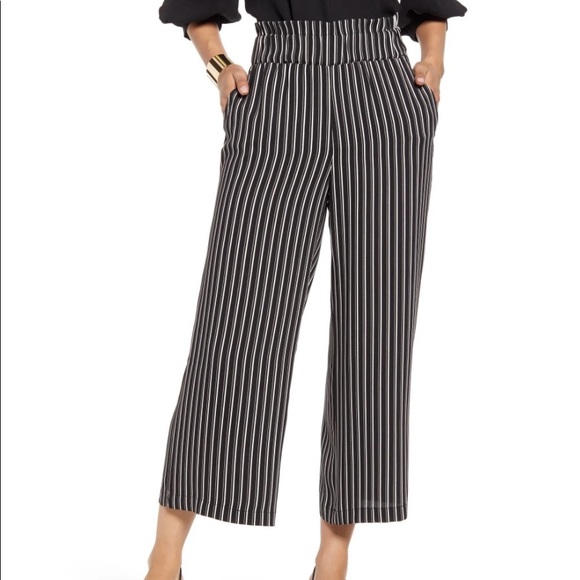 Halogen Pants - Halogen Print Paperbag Waist Wide Leg Crop Pants